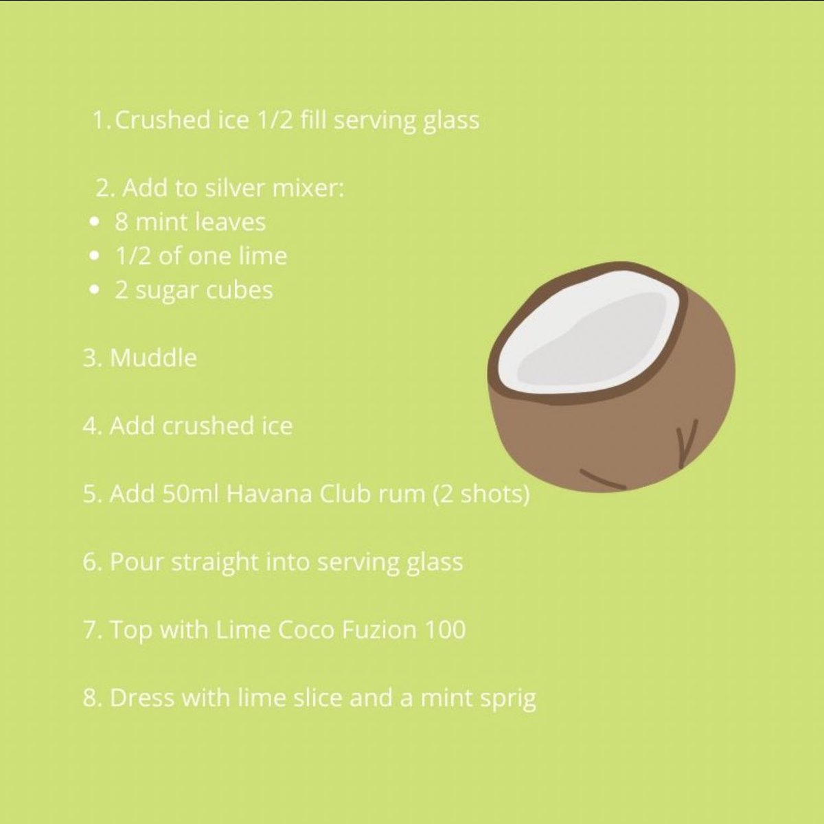 We think mid week cocktails are very much acceptable at the moment; have a bash at the Tiger Lime Mojito 💦🥥 #CocoFuzion100 #cocktailcure