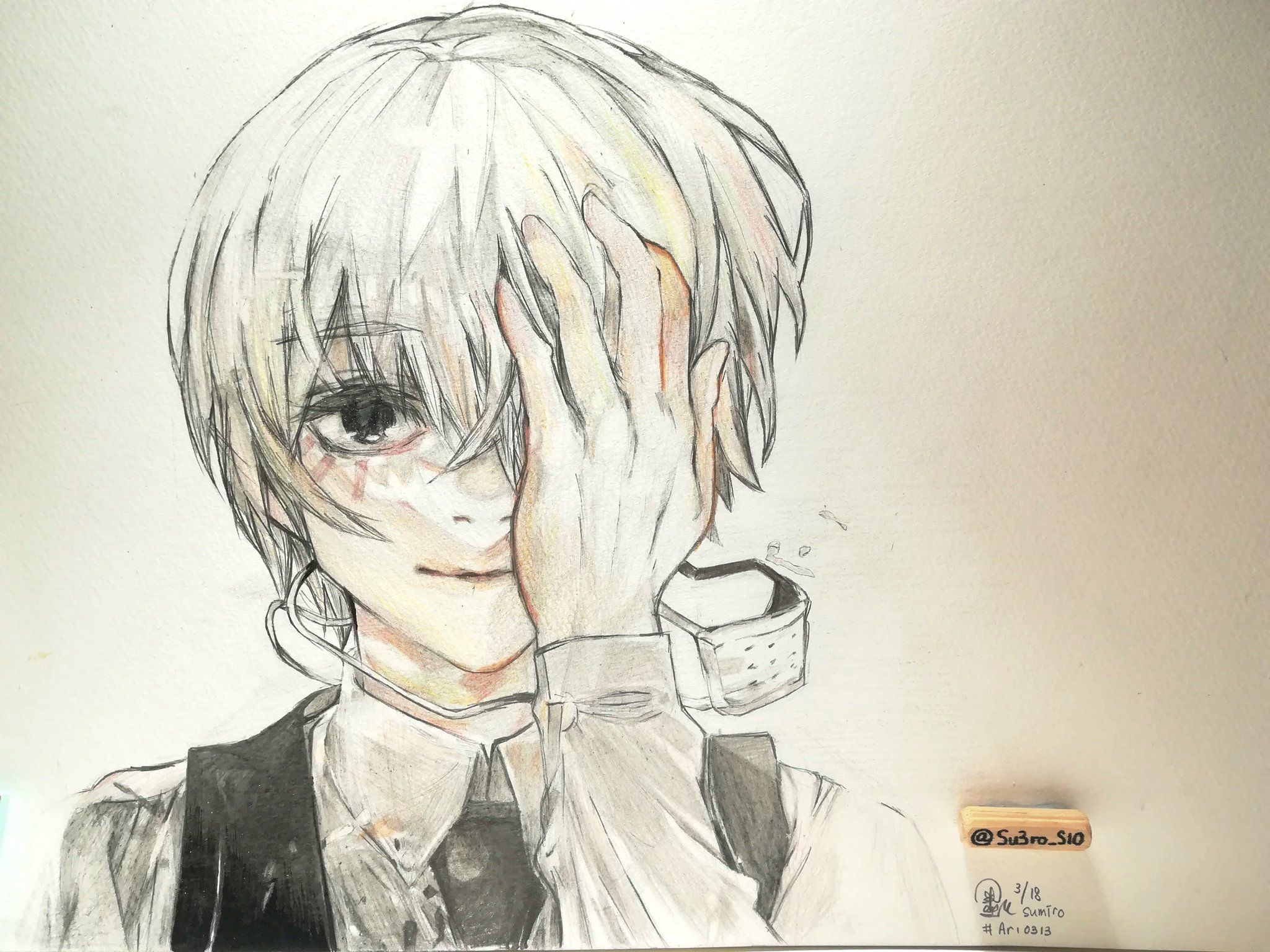 Twitter 上的 スミロー いつの間に描き始めた 東京喰種 Re表紙の模写 今日のカネキでおわりー 東京喰種re 東京喰種 東京喰種好きな人と繋がりたい イラスト好きさんと繋がりたい イラスト 模写 アナログ 金木研 カネキ 絵描きさんと繫がりたい 金木 金木研