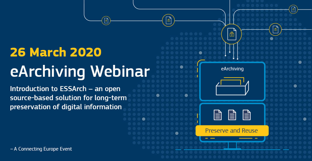 EU_EBSI's tweet image. eArchiving webinar on March 26th🗣️ introducing ESSARCH, ESS’s end-to-end, Open Source solution for long-term #datapreservation, already in use in the National Archives of Sweden and Norway. How could this help your organisation❓ Register here &amp;amp; find out: ec.europa.eu/cefdigital/wik…