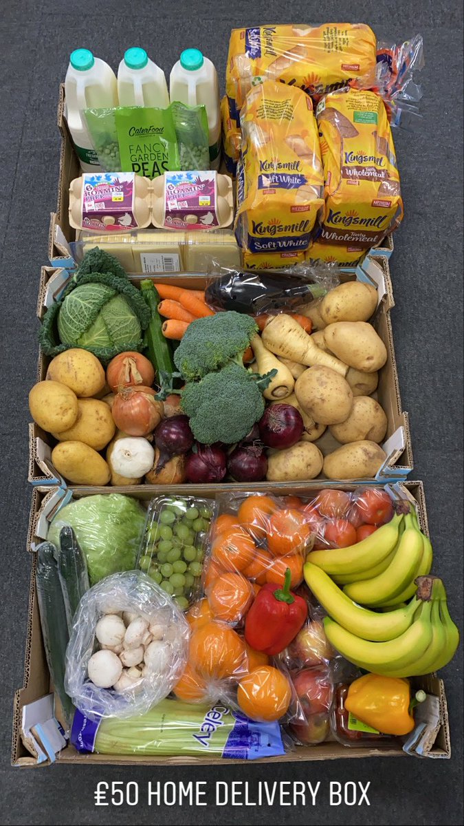 Preview of our home delivery boxes! We have three boxes available:
• £20
• £35
• £50 
Please consider friends, family and people in isolation. We are here to help everyone so please continue to share this amazing service we are offering. 💚 #accentfresh #downhammarket