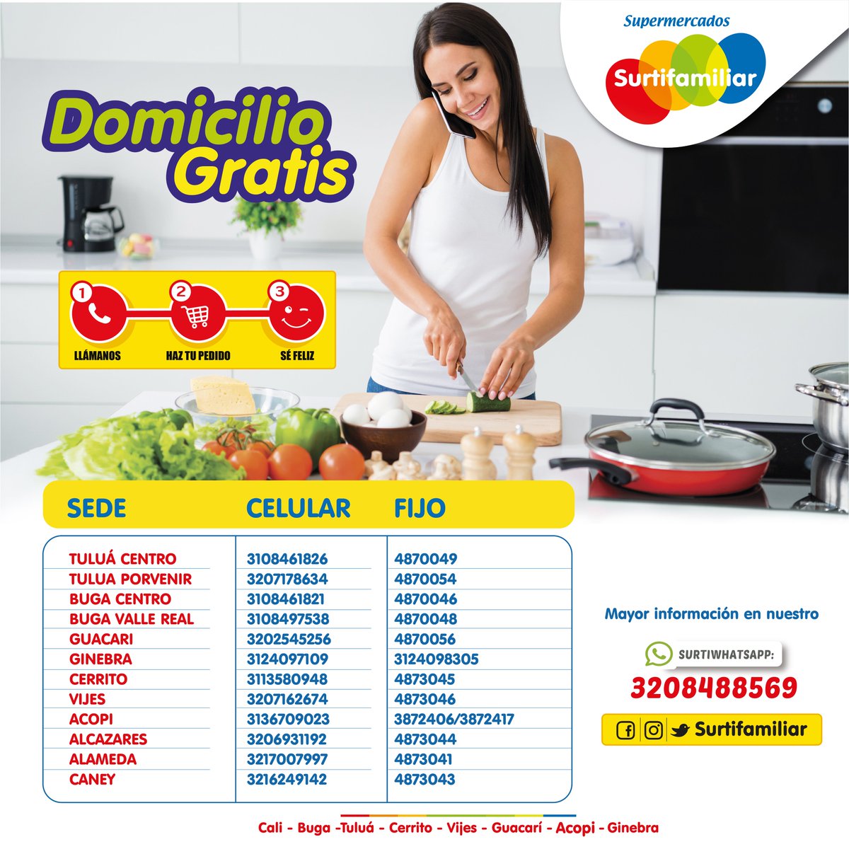 🤗Queridos #Surticlientes.
Te informamos que se ha habilitado el servicio de DOMICILIO GRATUITO en todas nuestras sedes SURTIFAMILIAR.