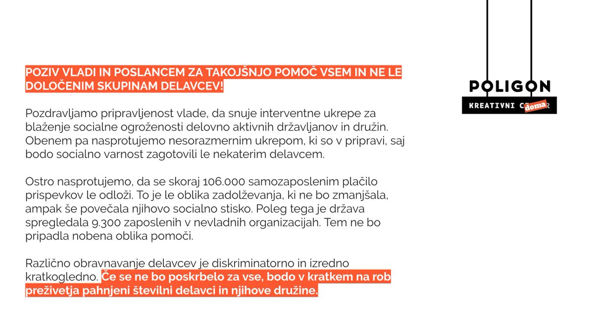 Pozivamo <a href="/vladaRS/">Vlada Republike Slovenije</a>, da se z interventnim zakonom poskrbi za vse in ne le določene skupine delavcev.
