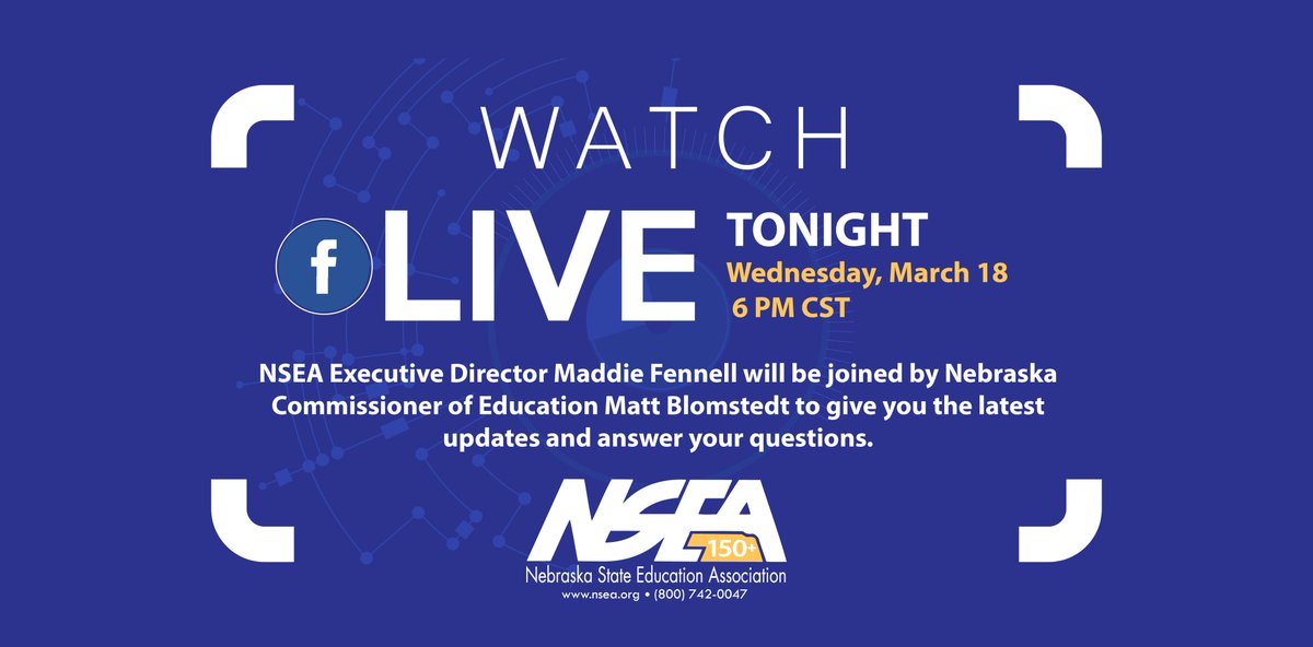UPDATE: @NDE_Commish Matthew L. Blomstedt will be joining @maddief on tonight's Facebook live. Tune in at 6 PM. fb.com/nsea.org