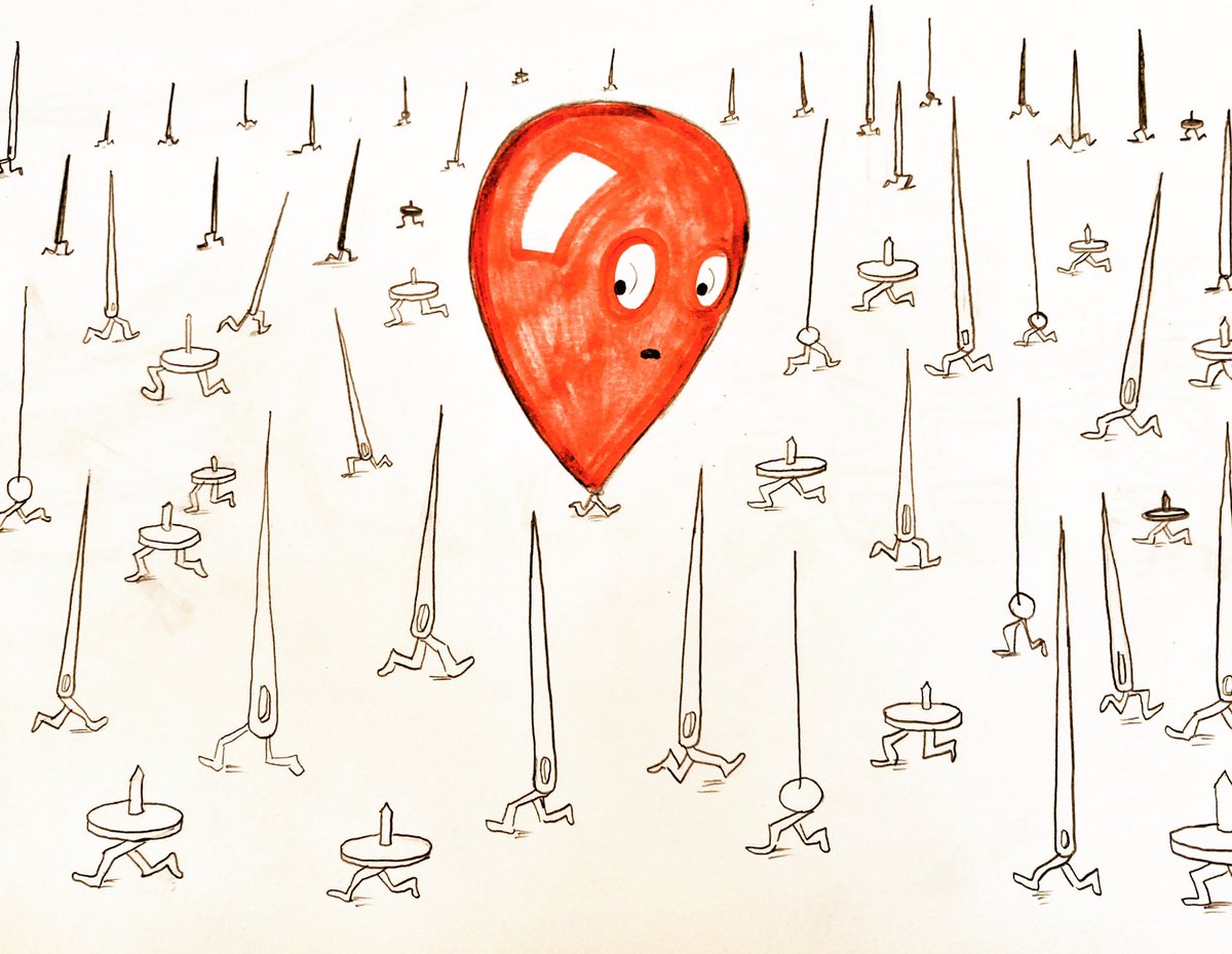 notnowro's tweet photo. What it’s like to go outside these days! #balloon #pins #watchout #BeSafeEveryone #staystrong #staysane #art #illustration #comics #cartoons #SocialDistancing #StayHome https://t.co/m38Se3RJUW
