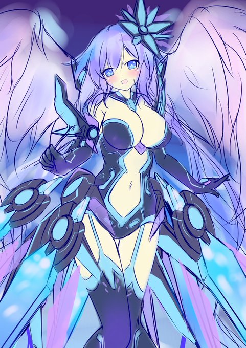 デザインが大方まとまったのでここで元ネタのネタバラシ

元ネタはVⅡのネクストパープルの最初期ラフ案の一つ
VⅡ発表時の雑誌や書籍「キャラクターデザインの教科書」の1ページくらいにしか掲載されていないフォームデザインで個人的にすごく気に入ってたデザイン案です!
#ネプテューヌ 