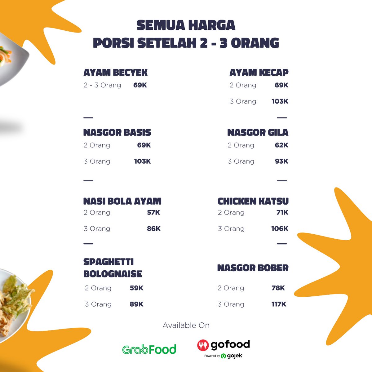 PROMO PROMOO🚨🚨🚨
.
PROMO RAMEAN IS HEREE!! Pengen makan enak bareng keluarga dirumah? Cuss langsung buka GoFood/Grab Food kamu dan dapatkan promo nyaa!
.
Sekali lagii, pembelian hanya berlaku untuk GoFood dan GrabFood yaa 😁