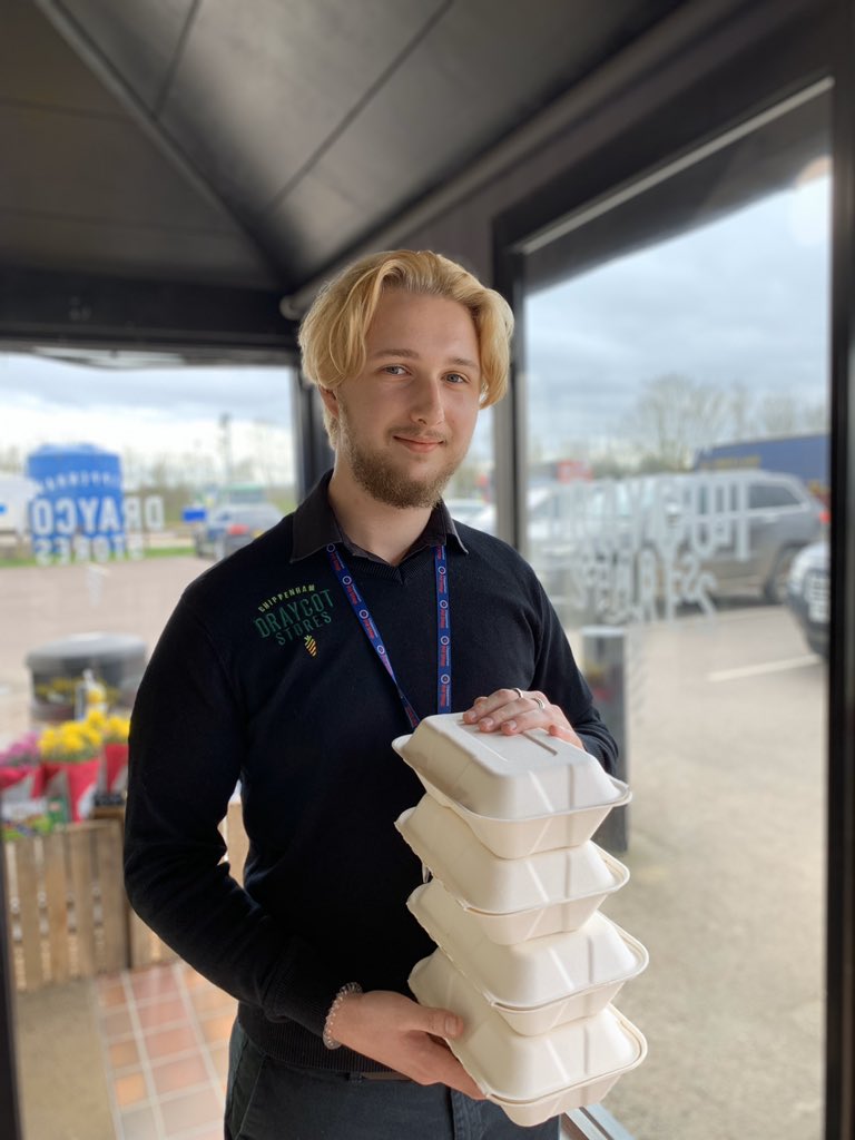 Delivery to your vehicle is now available if you are isolating or social distancing call 01249 750 645 to order food or groceries and we will do the rest.  Takeaway boxes are made from #vegeware so no harm done to our planet #KeepCalmTravelOn @jct17m4pitstop #covid19UK #drivers