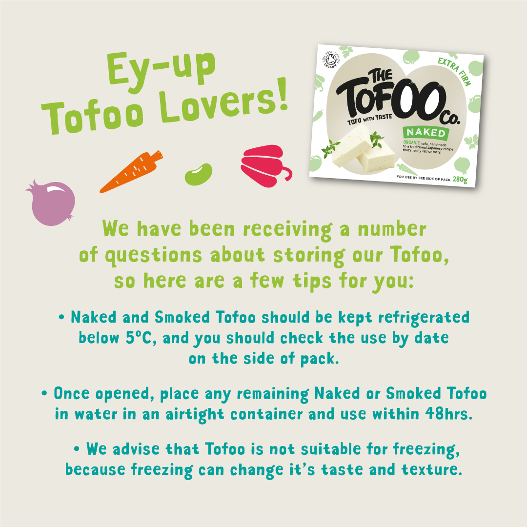 TofooCo's tweet photo. Ey up Tofoo lovers! We’ve received a number of queries about the storage of our Tofoo, here’s some info to help! #tofu #tofurecipes #tofutips #tastytofu #vegan #veggie #flexitarian https://t.co/NZQFmZWeg7