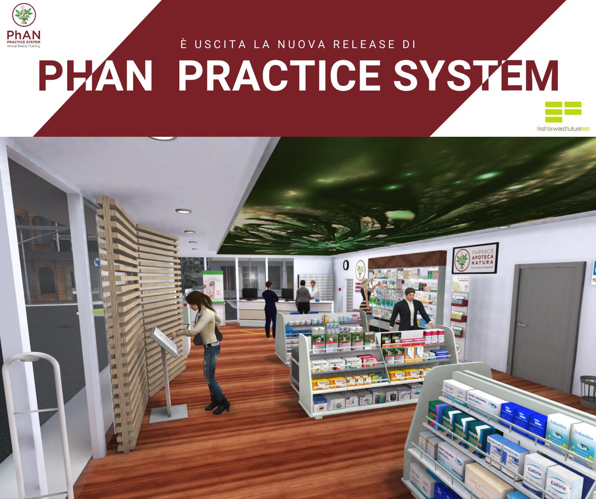 3f_lab's tweet photo. Siamo lieti di annunciare l'uscita della nuova release di #PhAN per @ApotecaNatura!
Nuovo ambiente 3D, nuova grafica per aumentare il realismo e l'immersività. Totale libertà!

@AbocaIT #3FLab #VR #virtualreality #farmacia #pharma https://t.co/RtoRwNAskL