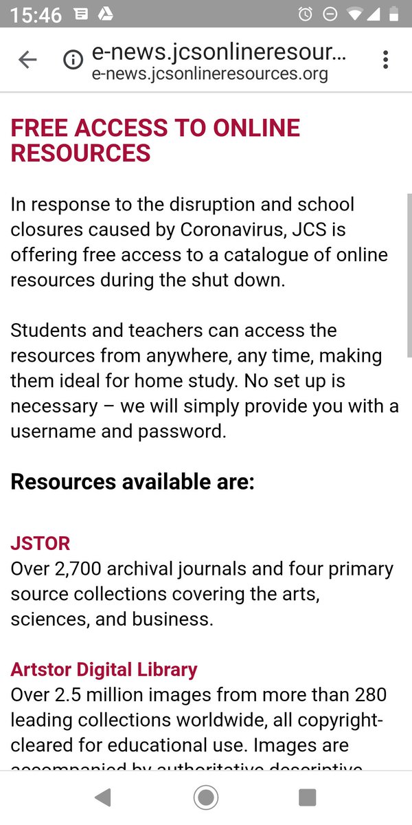 Wowee. Free access for schools & teachers to JSTOR, Infobase, MASSOLIT etc. #epq #independentlearning