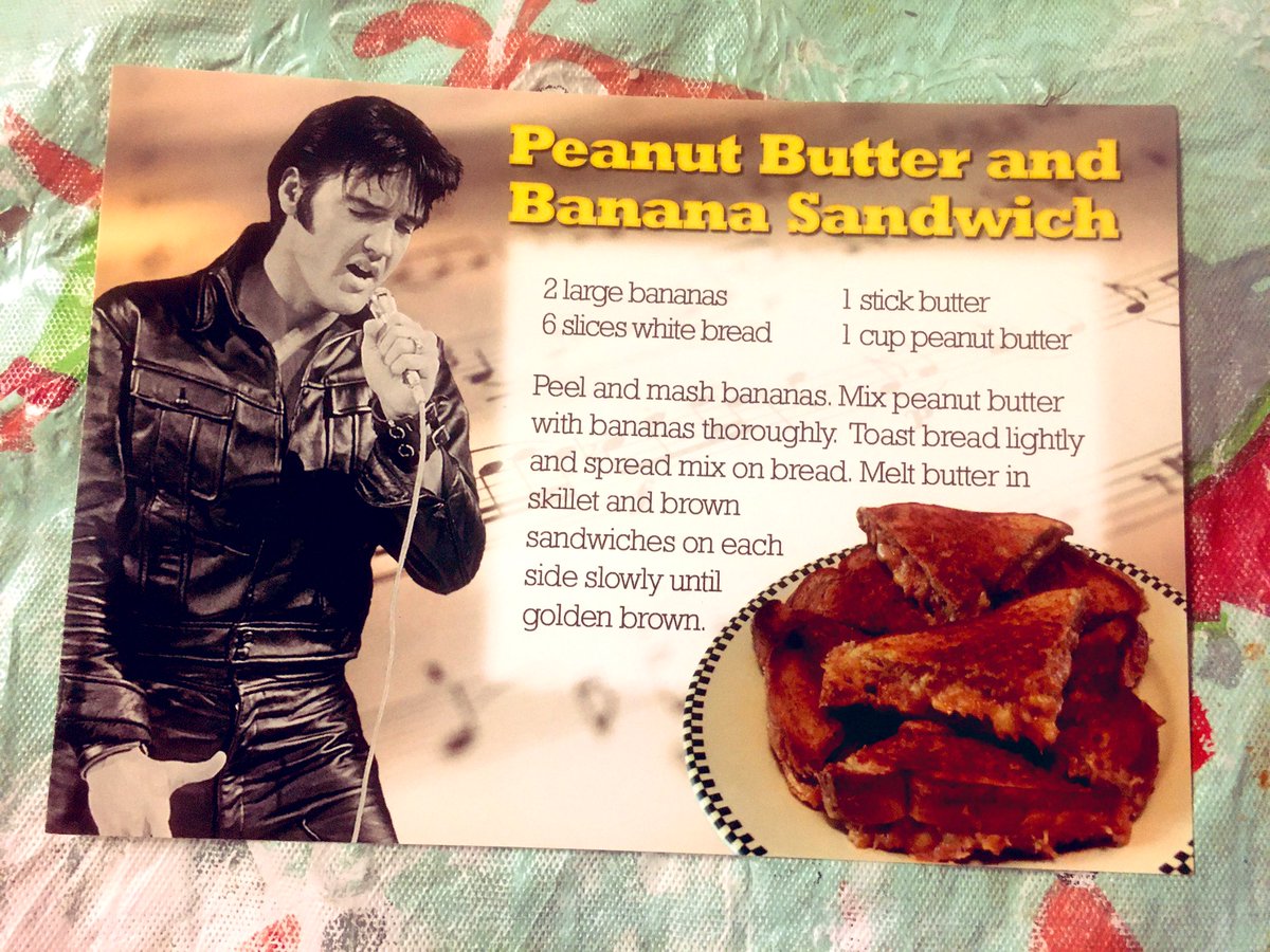 Clearly,  #Elvis’s classic Peanut Butter & Banana Sandwich deserves its own Tweet.  #WorkingFromHome with kids? Serve them up this!  #CookingInCrisis. A  #recipe from  #ElvisPresley’s cook Mary Jenkins.  #nomnom  #WFH  #StayAtHomeChallenge  #peanutbutter  #bananas