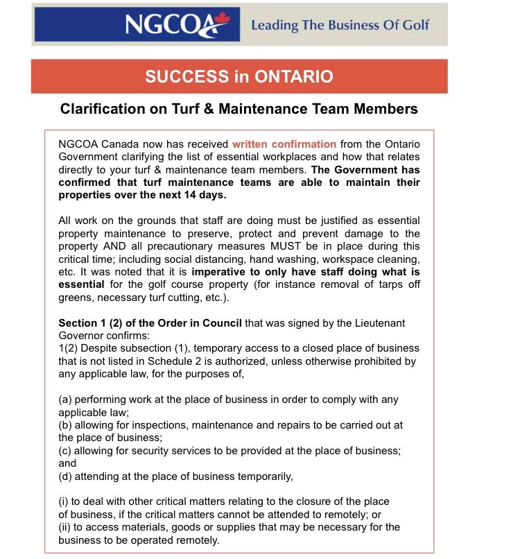 Great news via <a href="/ngcoacanada/">NGCOA Canada</a> for Golf Course owners and operators in Ontario.