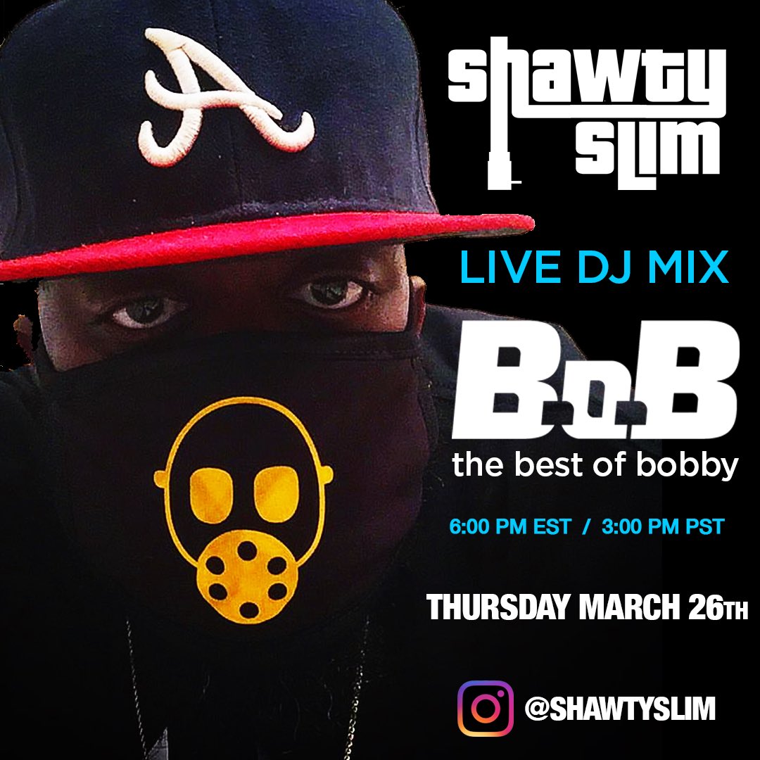 SHAWTYSLIM's tweet photo. Tomorrow I’m doing the ULTIMATE @bobatl mix. We go live on IG at 6pm est / 3pm pst.
Playing EVERYTHING: all mixtapes, albums, & features.
#NoGenre #CreateTheCool https://t.co/IzTUXTr8Mo