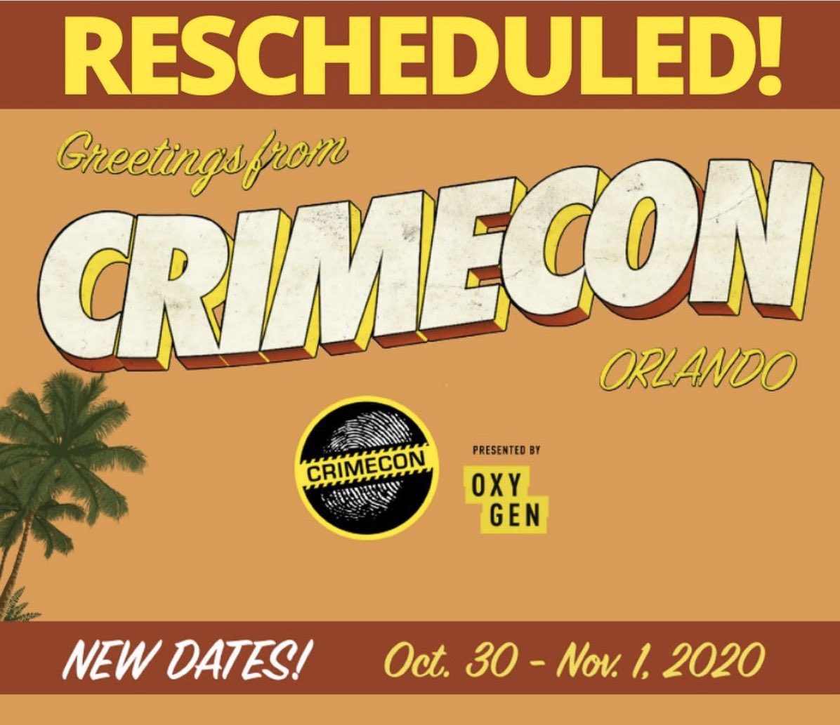 southfriedtruth's tweet photo. *rescheduled! I’m so excited to return to CrimeCon for a third year. I’ve met so many wonderful listeners at CrimeCon and can’t wait to meet more! Use my code at https://t.co/YKDr3L1SXq and save 10% on your ticket: SOUTHERN2020  Hope to see you in Orlando! ☀️ #CrimeCon2020 https://t.co/fHfNWgXS8K