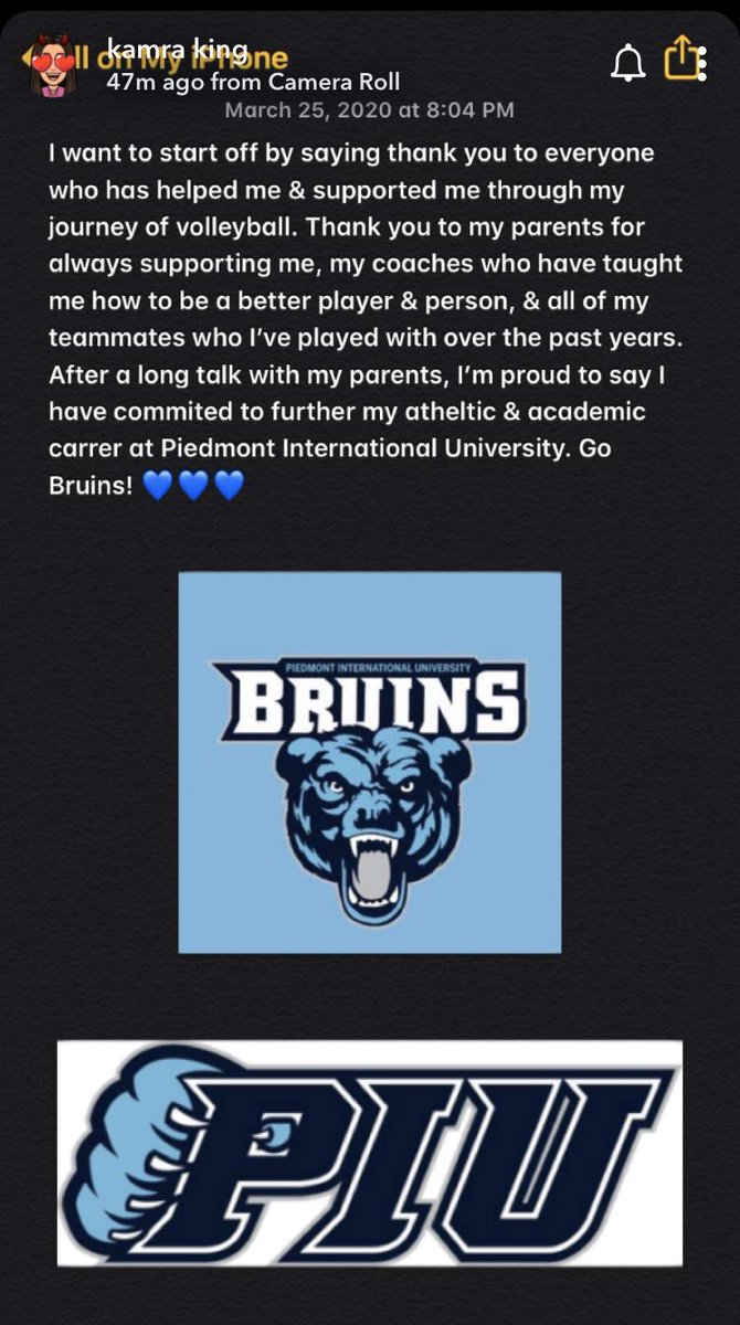 Congratulations to @kamraking2020  on her commitment to @piuvolleyball Excited to follow her on her next journey!  Go Bruins! 🏐💙🏐💙 #ProudtobeaRedDevil <a href="/LHSAthl/">LoganvilleAthletics</a> <a href="/lhsinferno/">LHS Student Section</a> <a href="/LoganvilleHS/">Loganville High School</a>  @piubruins @PiedmontIU <a href="/bfowlersports/">Brett Fowler</a>  <a href="/waltontribune/">Walton Tribune</a> <a href="/WCSD_GA/">Walton Co. Schools</a>  <a href="/OfficialGHSA/">GHSA</a>