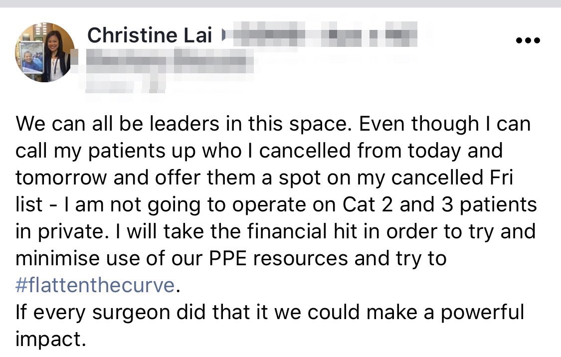 csl888's tweet photo. Medical proceduralists need to lead if private hospitals choose economics over the health of Australia. Stop rebooking non-urgent surgery. #flattenthecurve #COVID19au @RACSurgeons @ASA_Australia @ANZCAnews @ranzcog @ASA_Australia @RANZCOeyedoctor @TheRACP https://t.co/mDXRokFfSp