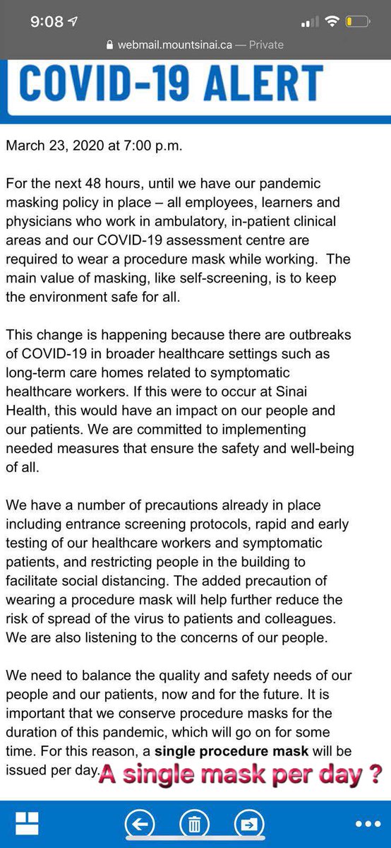 caro4ontario's tweet photo. #PPE #COVID19 General medicine unit , a single mask per day ? Healthcare workers’ lives also matter please! https://t.co/6UIpaCthaM