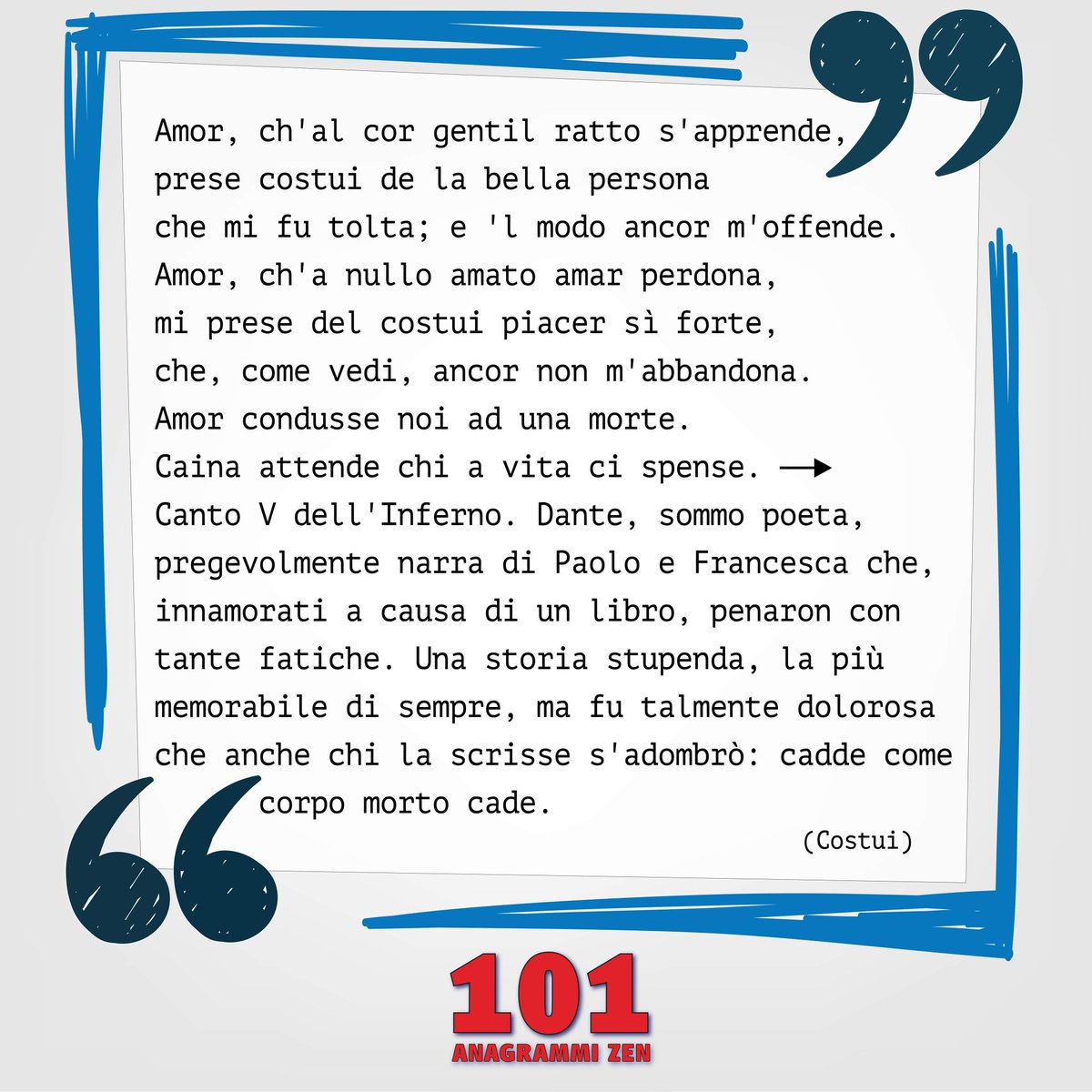 Una perla di Costui per celebrare il #Dantedi #anagrammi #DantediAcasa #Paoloefrancesca