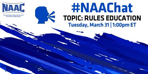 NAACconnect's tweet photo. Hey NAAC Members! We want to chat with you. Mark your calendars for March 31 at 1️⃣pm to come together and #NAAChat about Rules Ed 💻📚 https://t.co/WMWp8ohb5c