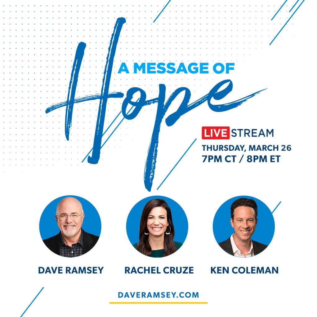 AnthonyONeal's tweet photo. I know things seem scary out there right now. But there is good news – HOPE is greater than fear 🙌🏾
 
Join @RamseySolutions tomorrow night at https://t.co/pEnPkWWWJ8 at 8pm ET/7pm CT for #AMessageofHope – a free livestream with @DaveRamsey, @RachelCruze, and @KenColeman. https://t.co/DHk4aEN5i3
