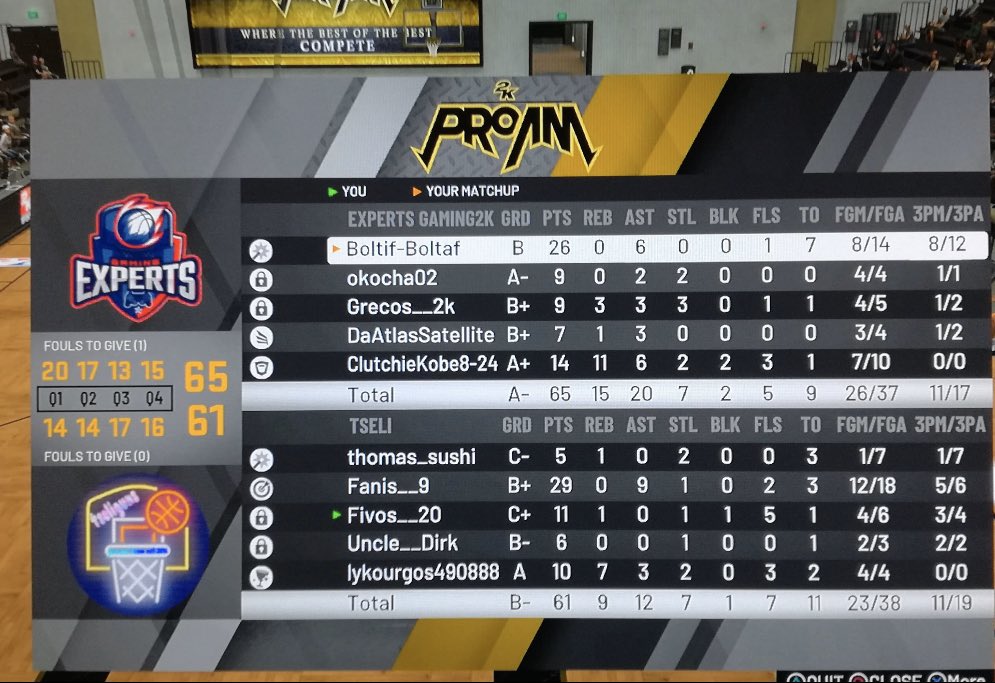 <a href="/BuzzerBeaterFR/">BUZZER BEATER</a> #tournament 

<a href="/tseliguns/">Tseliguns_2k</a> 1️⃣

VS

<a href="/ExpertsGaming1/">Experts Gaming</a> 1️⃣

Gg