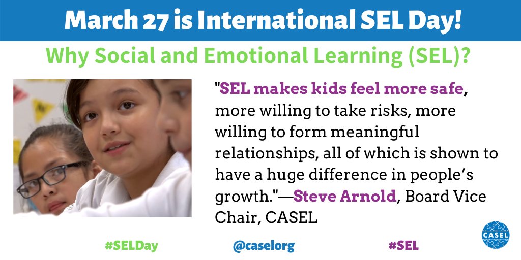 CASEL (@caselorg) on Twitter photo In times like these, we need #SEL. This Friday, Mar. 27, is the 1st International #SELDay. Take a break to be an #SEL Champion and share this post to spread the word. <a href="/UrbanAssembly/">Urban Assembly</a> <a href="/DAdams_SEL/">David Adams</a> @SEL4US In times like these, we need #SEL. This Friday, Mar. 27, is the 1st International #SELDay. Take a break to be an #SEL Champion and share this post to spread the word. <a href="/UrbanAssembly/">Urban Assembly</a> <a href="/DAdams_SEL/">David Adams</a> @SEL4US