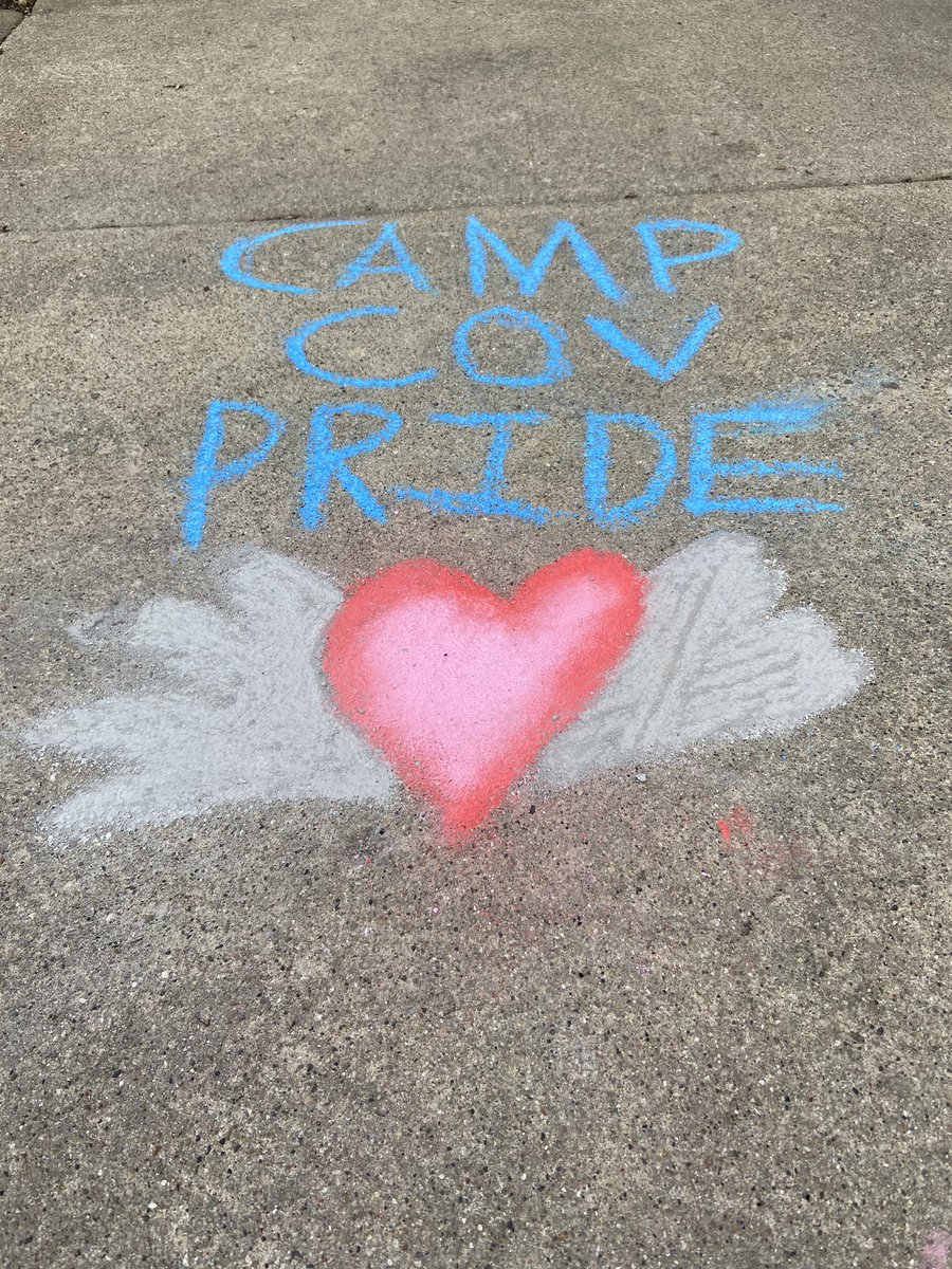 JLitchfield158's tweet photo. Outside mandatory physical education at home is about as popular with Elena as indoor mandatory physical education @CoventryD47 😬. However, we did make time to show some #campcov #covpride with chalk on the driveway. https://t.co/xgLZuywyec
