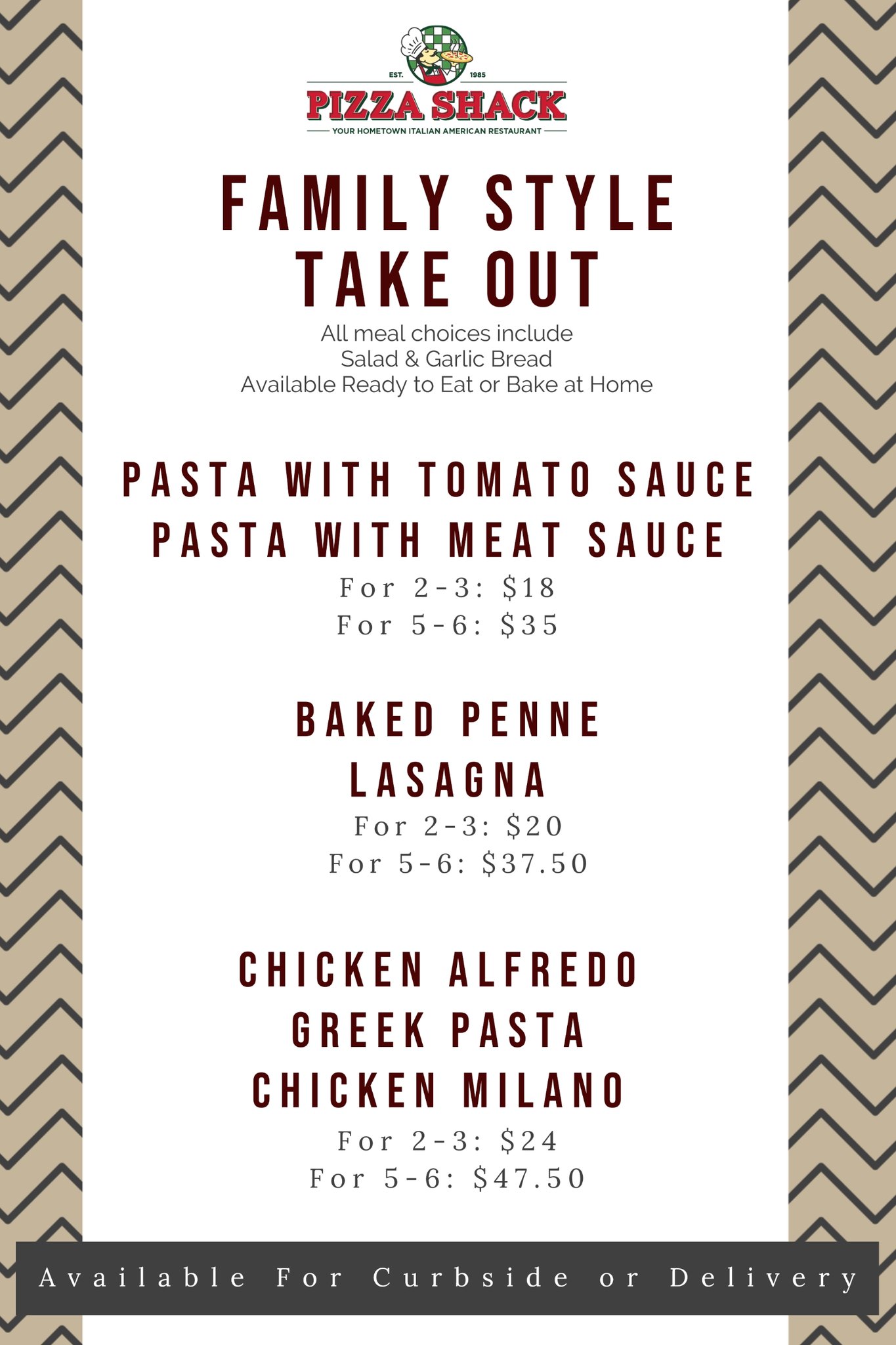 Pizza outlet shack menu