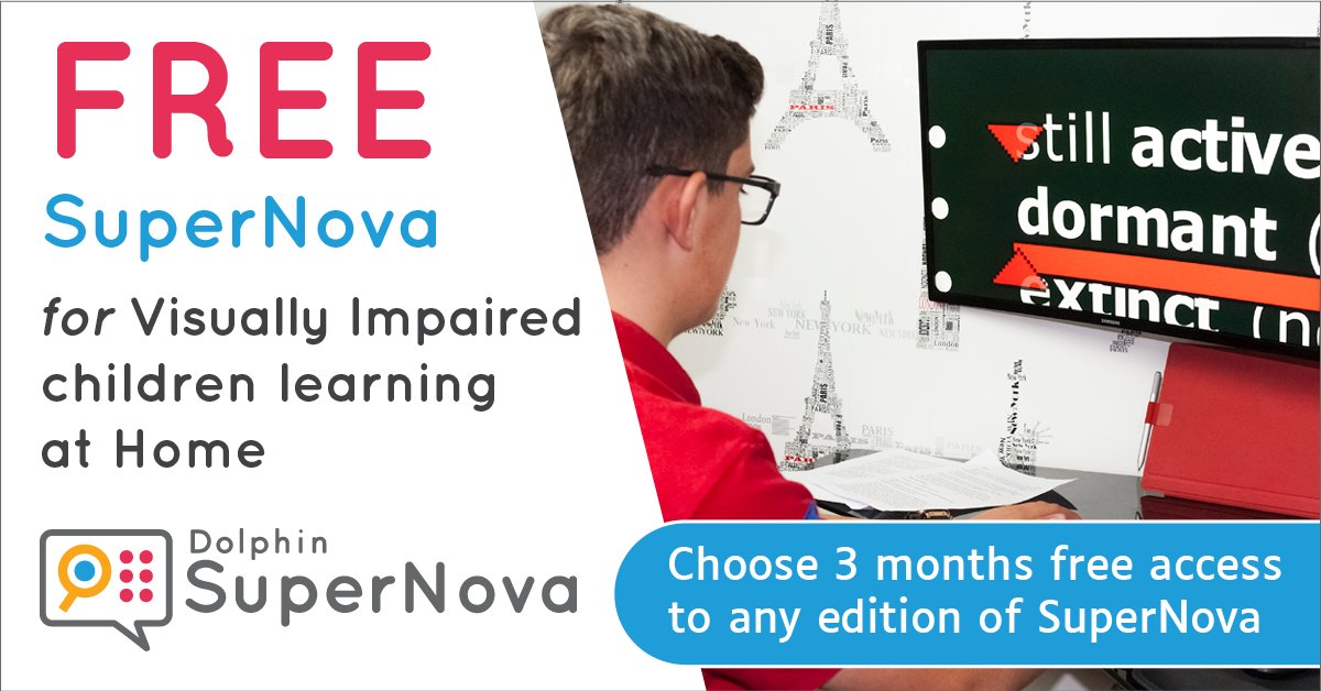 yourdolphin's tweet photo. Announcing 3 months of FREE SuperNova access for #VisuallyImpaired students learning at home during the #COVID19 crisis. If you know a #blind or partially sighted student that doesn't have the #AT they need, we can help! More at https://t.co/2vNp6ShsjZ #LearningAtHome #a11y https://t.co/E8tS48UcNM