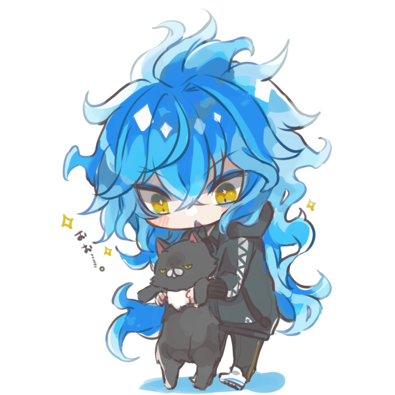 1boy male focus long hair yellow eyes chibi blue hair hood  illustration images