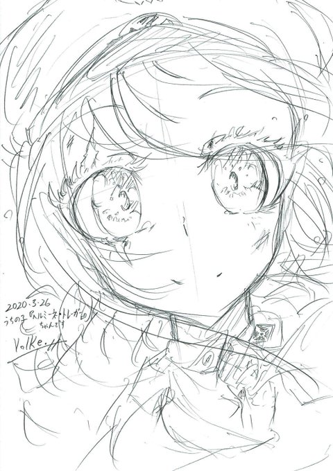 うちの子『ヘルミーネ・トレーガー』ちゃんアナログ絵です#うちの子 #ヘルミーネ・トレーガー #オリジナル #創作 #パンツァープッペ #制帽 #アナログ絵 #アナログ #創作...  