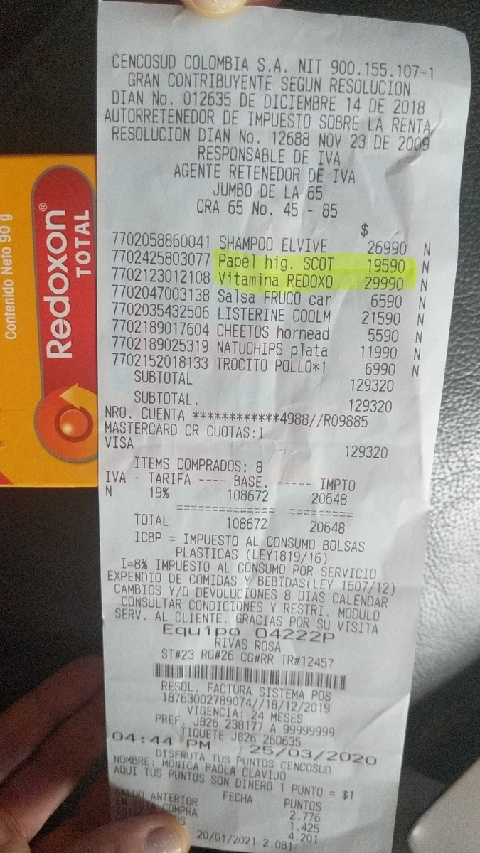 Vitamina C y papel higiénico 12 rollos, más costosos de lo normal en Jumbo la 65. #VigilamosLosPrecios