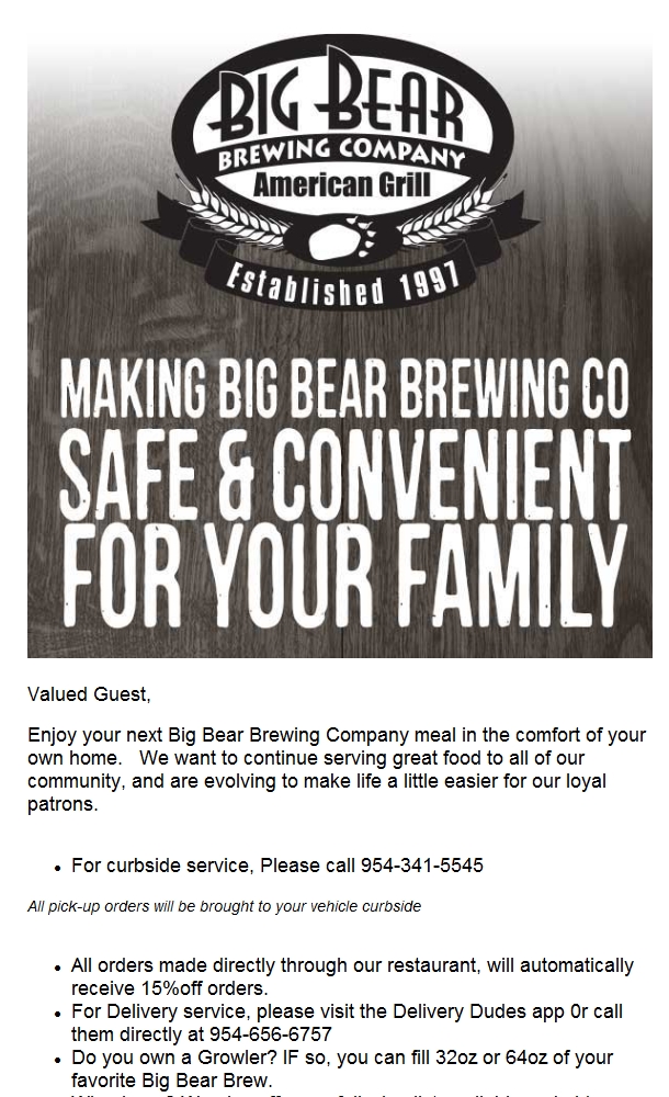 BigBearBrewing's tweet photo. Big Bear Brewing Company TakeOut, CurbSide and Delivery. https://t.co/LUwVTMla4b https://t.co/oS8vmD2sJe