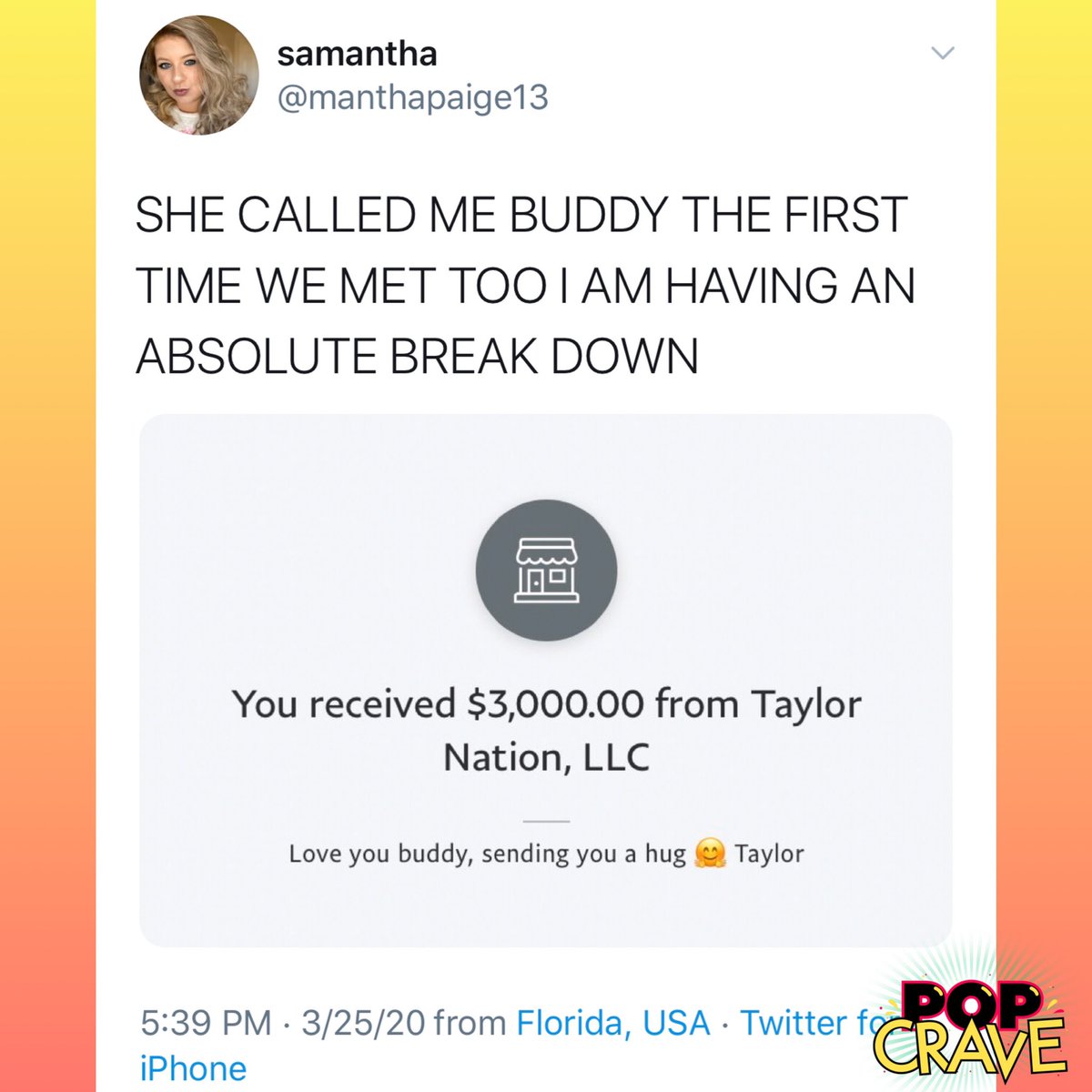 .@TaylorSwift13 is sending multiple fans money to help them through their financial struggles amid the Coronavirus crisis. ❤️