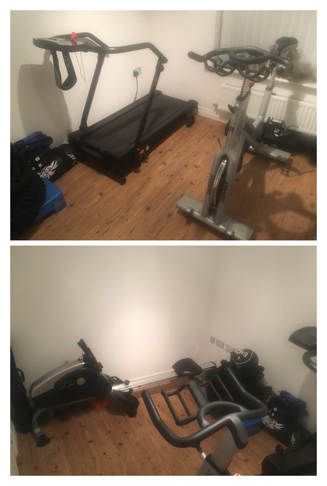saffs13's tweet photo. Well I’ve had to bring most of my Gym equipment Home from the usual workplaces &amp; find space in the home gyms to fit it.

Think It’s workable now and nearly ready for some live-stream classes soon hopefully!?!

#virtualworkout #isolationmotivation #mixhituk https://t.co/8NjuLozo1g