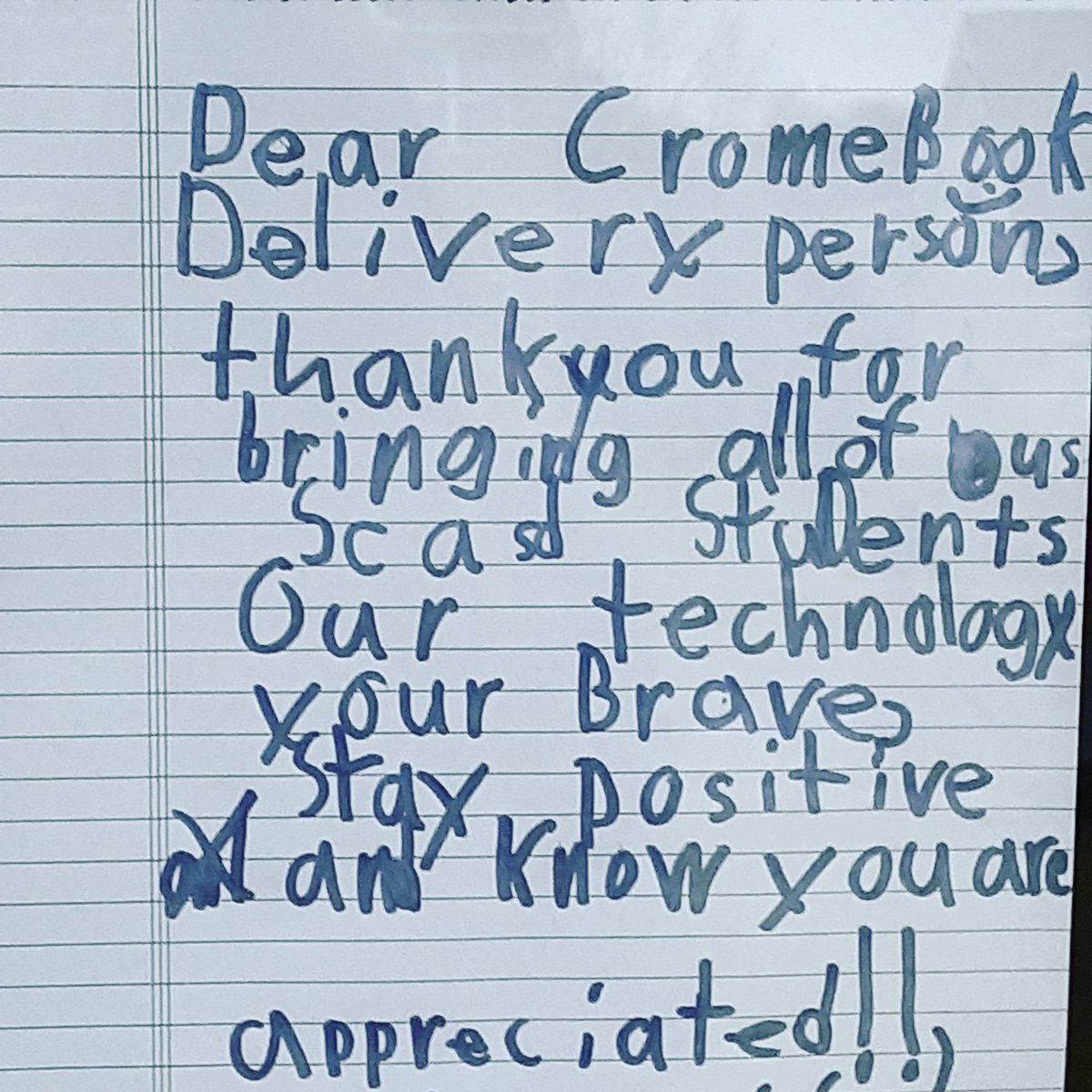 StateCollegeSD's tweet photo. Some of our bus drivers were out delivering Chromebooks today and this was posted on a door. Thank you, it takes a village. https://t.co/iQTOo6SxDJ