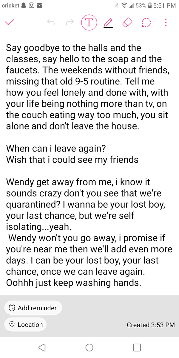 ThisSunset_Town's tweet photo. This is literally the stupidest thing i've ever created but here are the words to my parody of somewhere in neverland: Somewhere In Quarantine. @AllTimeLow @AlexGaskarth @JackBarakat @iamamerrickan @riandawson 
(Inspired by @Atlpolls1 tweeting) https://t.co/akVbA4SRA0