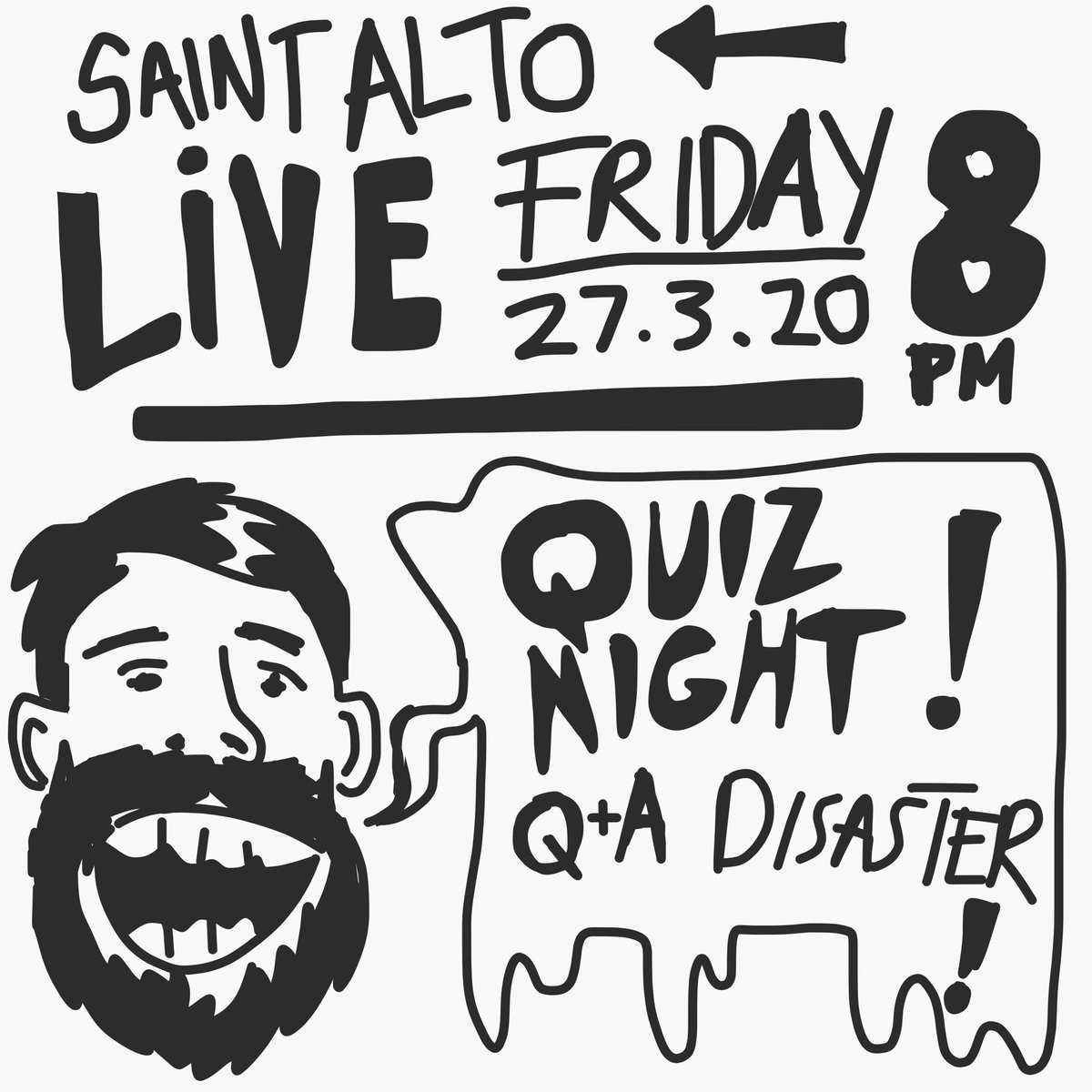 Friday at 8pm! Let’s hang out! Instagram live, quiz night q+a single launch disaster! Please help me. Let’s be alone, together! 

#quiznight #live #newmusic #QNA