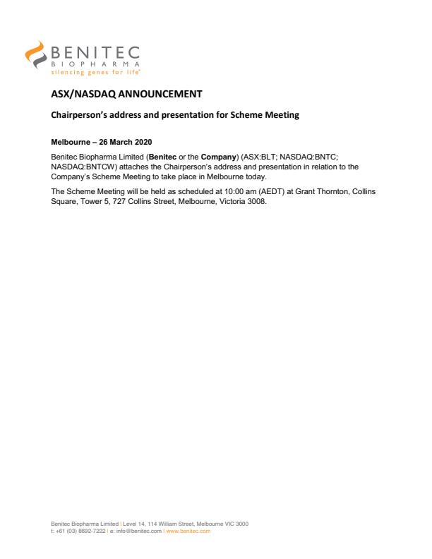 Benitec Biopharma Inc. tweet media