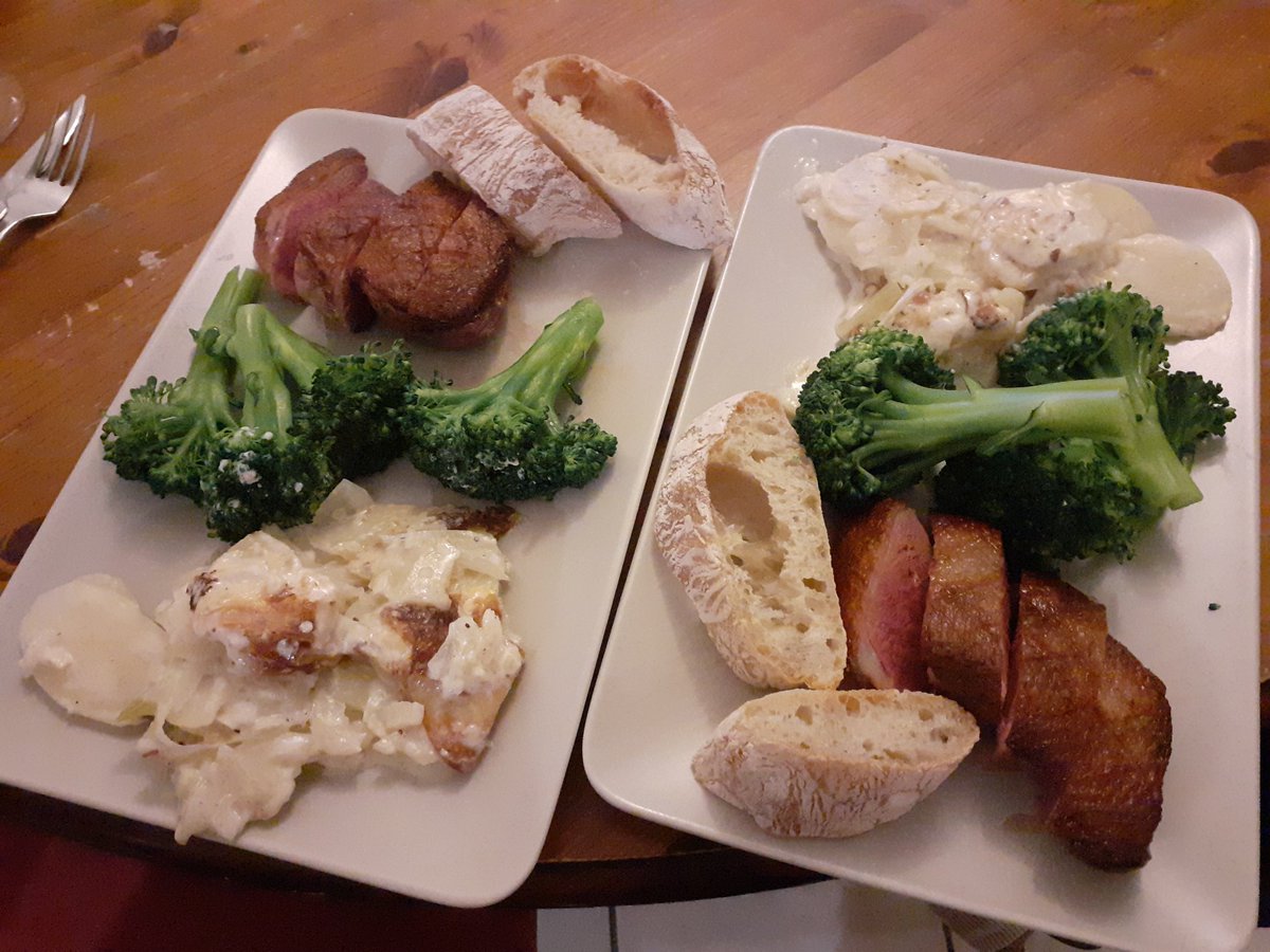 Pan-fried duck breasts and potatoes dauphinoise continued the lockdown cooking