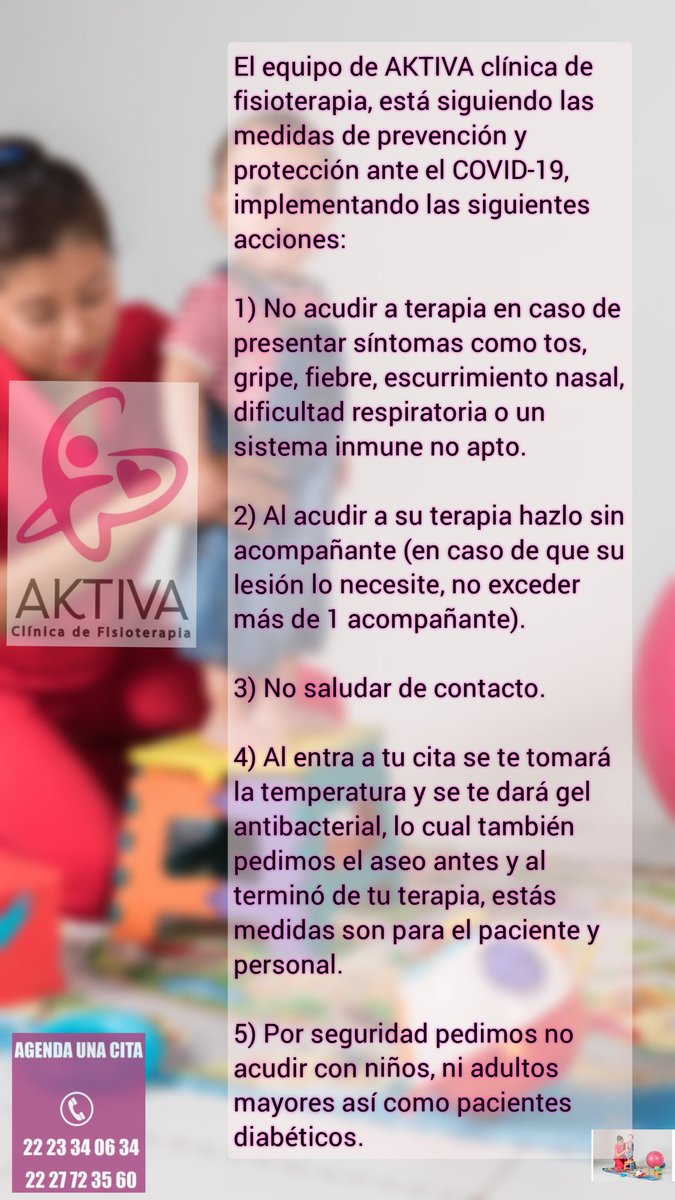 LuGoRgOnIo's tweet photo. @eizamusica Muchas gracias.

En Puebla, clínica de fisioterapia AKTIVA los espera para seguirlos atendiendo con las medidas de protección necesarias. https://t.co/vuB3CHBWnN