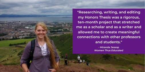 BYUHonorsProg's tweet photo. Miranda Jessop claims to be an *aspiring* historian, but she is @byu_history 's Valedictorian and will have 4 published academic works to her name. Jessop analyzed proto-feminist's arguments for women's education in her Honors thesis, to learn more go to https://t.co/CmnCIClPG6 https://t.co/lYeRhB5lDA