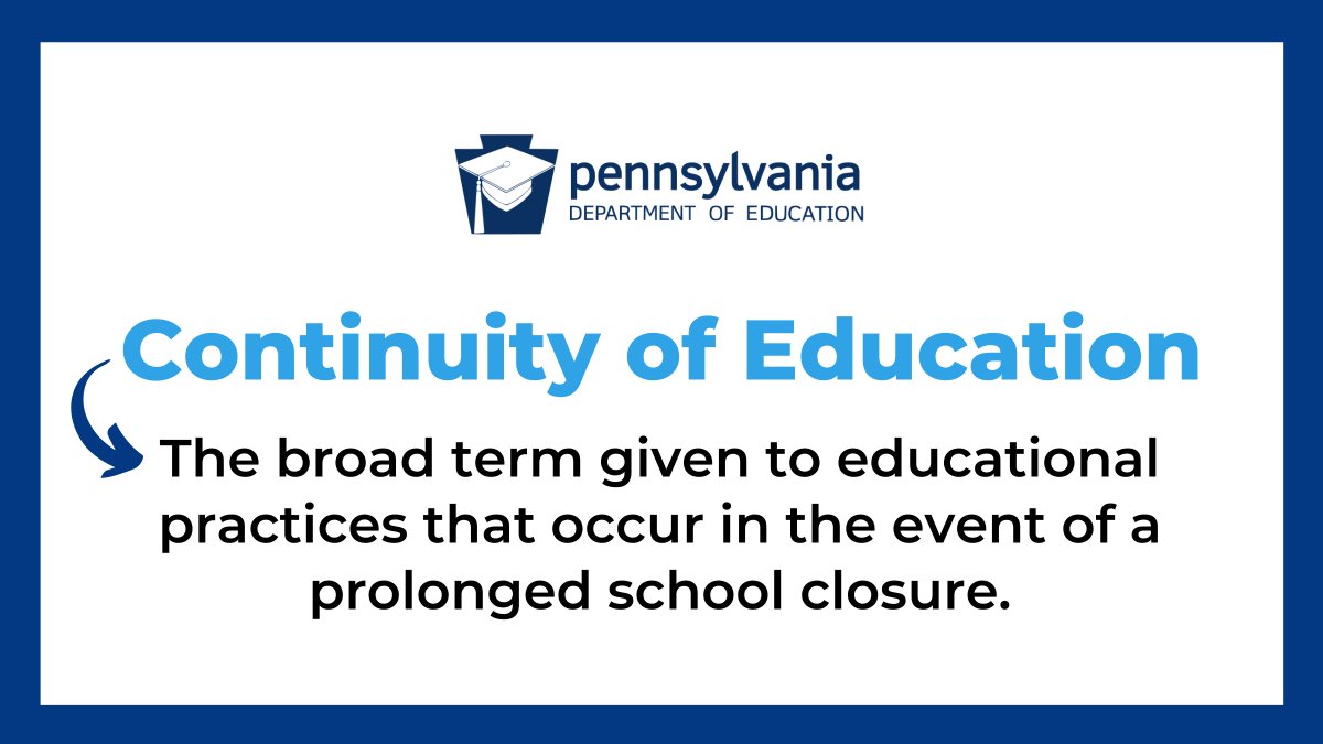 We're all operating in unprecedented times.

That doesn't mean students should stop learning.

We partnered with Pennsylvania's IUs + <a href="/pattanupdates/">PaTTAN</a> to develop resources schools can use to create + implement Continuity of Education plans.

Find out more: education.pa.gov/COVID19