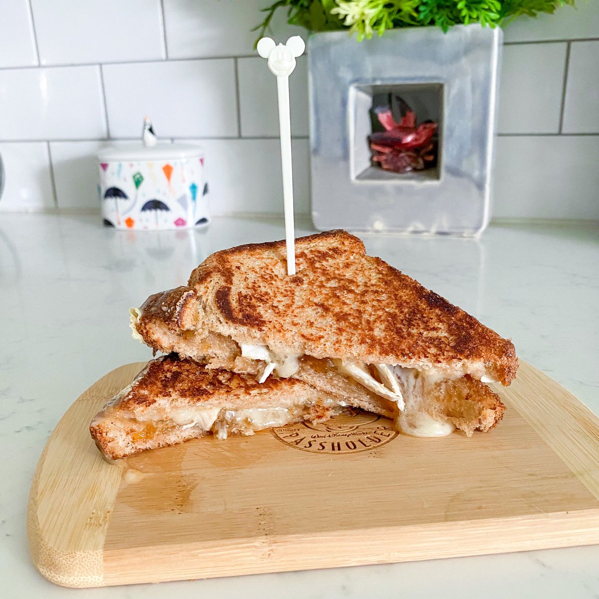 Deliciously gooey special food item today!Camembert grilled cheese with fig preserves on wheat. Vegetarian friendly.