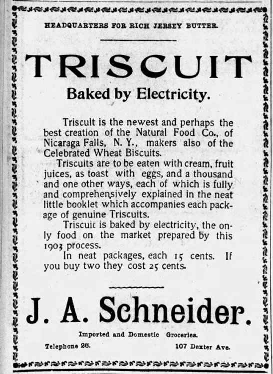 I was baffled. And I couldn't stand not knowing. So I did a little sleuthing online, and stumbled on some early Triscuit advertisements. Take a look at these bad boys: