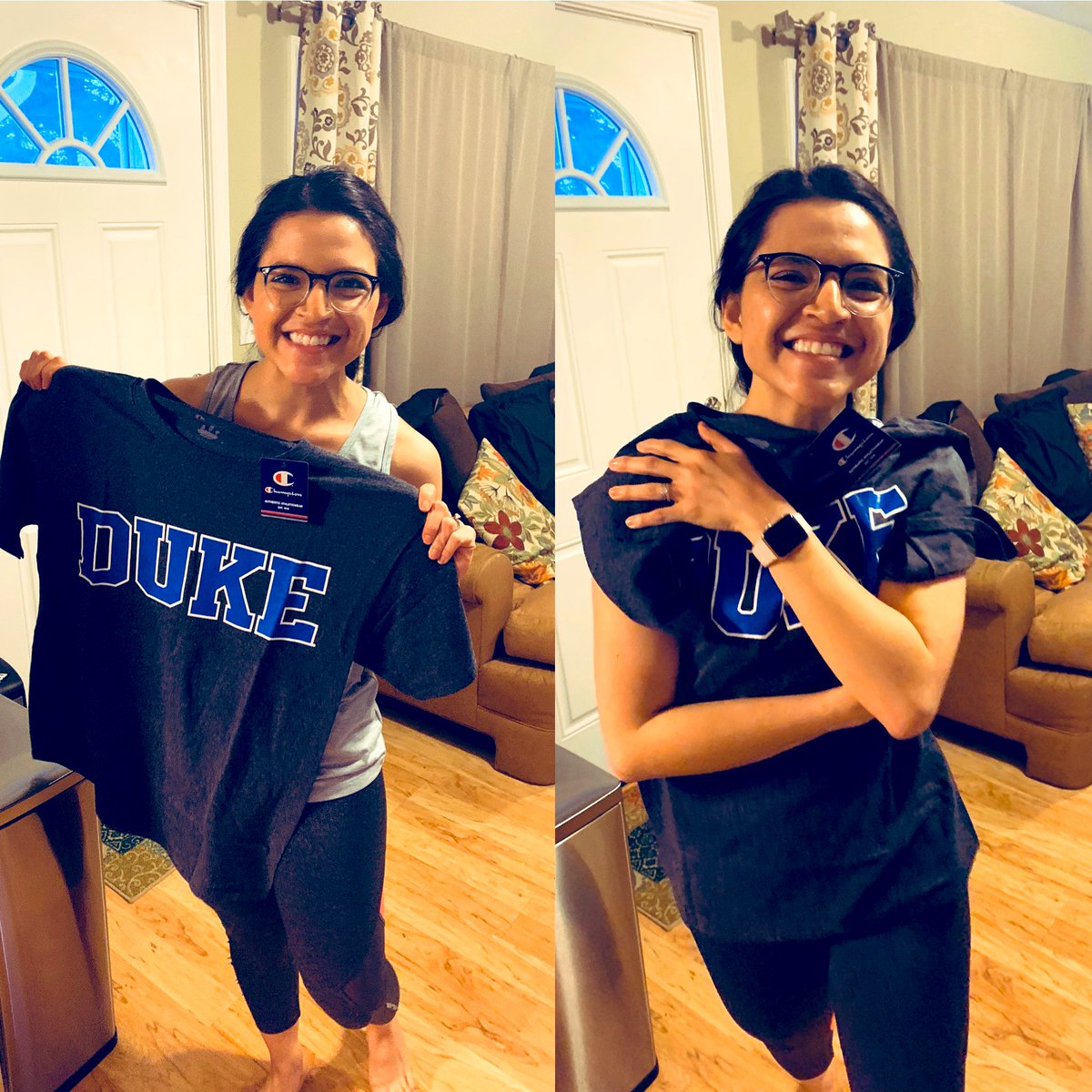 LaDoctoraCK's tweet photo. I have the absolute BEST, most thoughtful, and loving “Little” out there. She’s stressing with M3, applying to aways, and she still sent me my first Duke apparel 😭❤️🥰 *hugs shirt* #DukeBound #OBGYNpgy0 https://t.co/ur8ryb3i4Z