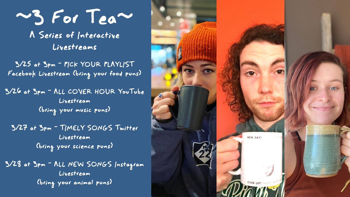moreaccidentals's tweet photo. Tune in to our #3ForTea YouTube Livestream tomorrow at 3pm EST for #AllCoverHour! #drinkyourtea #washyourhands #bringyourmusicpuns
https://t.co/S4rKHQz6T7 https://t.co/orZDwZA3Xy