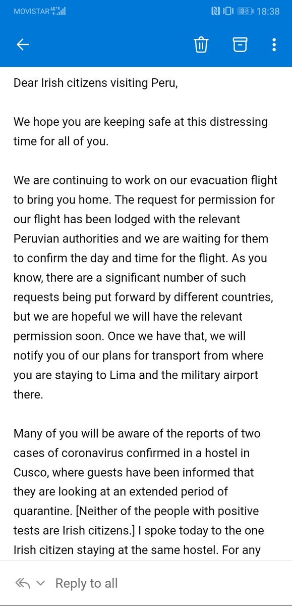IrishStuck's tweet image. BREAKING - *Check Your Mail* Latest Update from @IrlEmbChile - nothing solid yet in terms of an actual flight, but nice to get a daily update, it appears they are listening to our questions &amp;amp; concerns! Go raibh maith agat!! @simoncoveney @dfatirl #stuckinPeru