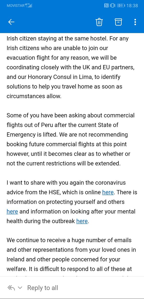 IrishStuck's tweet image. BREAKING - *Check Your Mail* Latest Update from @IrlEmbChile - nothing solid yet in terms of an actual flight, but nice to get a daily update, it appears they are listening to our questions &amp;amp; concerns! Go raibh maith agat!! @simoncoveney @dfatirl #stuckinPeru