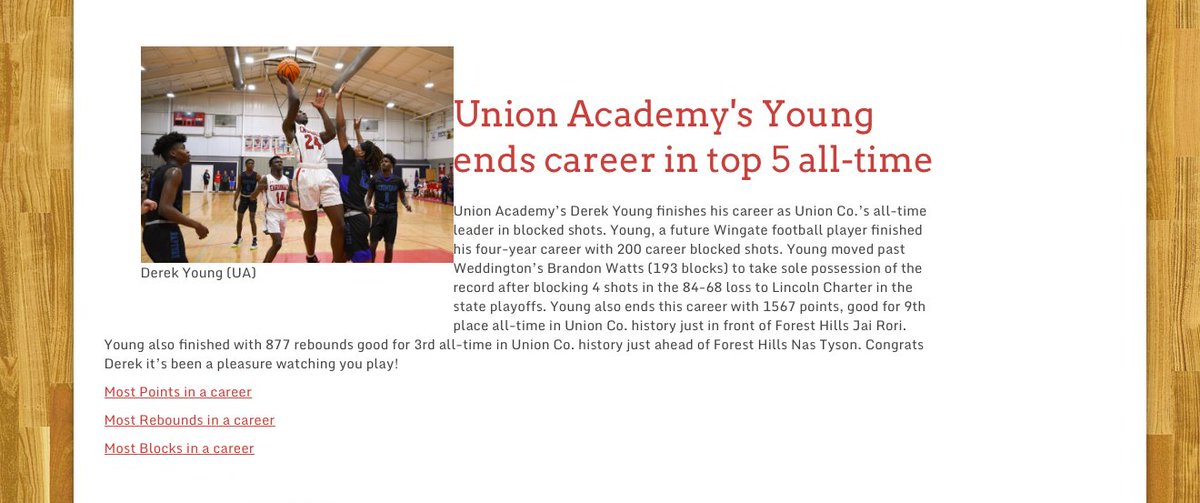 garrett_grham's tweet photo. Union Academy's Derek Young finishes his Cardinal career in Top 10 all-time points, rebounds and the Union Co. all-time leader in blocked shots!
@UAathletics @CoachHarris46 @DerekYoungJr02 @UACards_BBall @WingateFootball 
https://t.co/zIpaIXCah4 https://t.co/n7tJ7ZFMpW